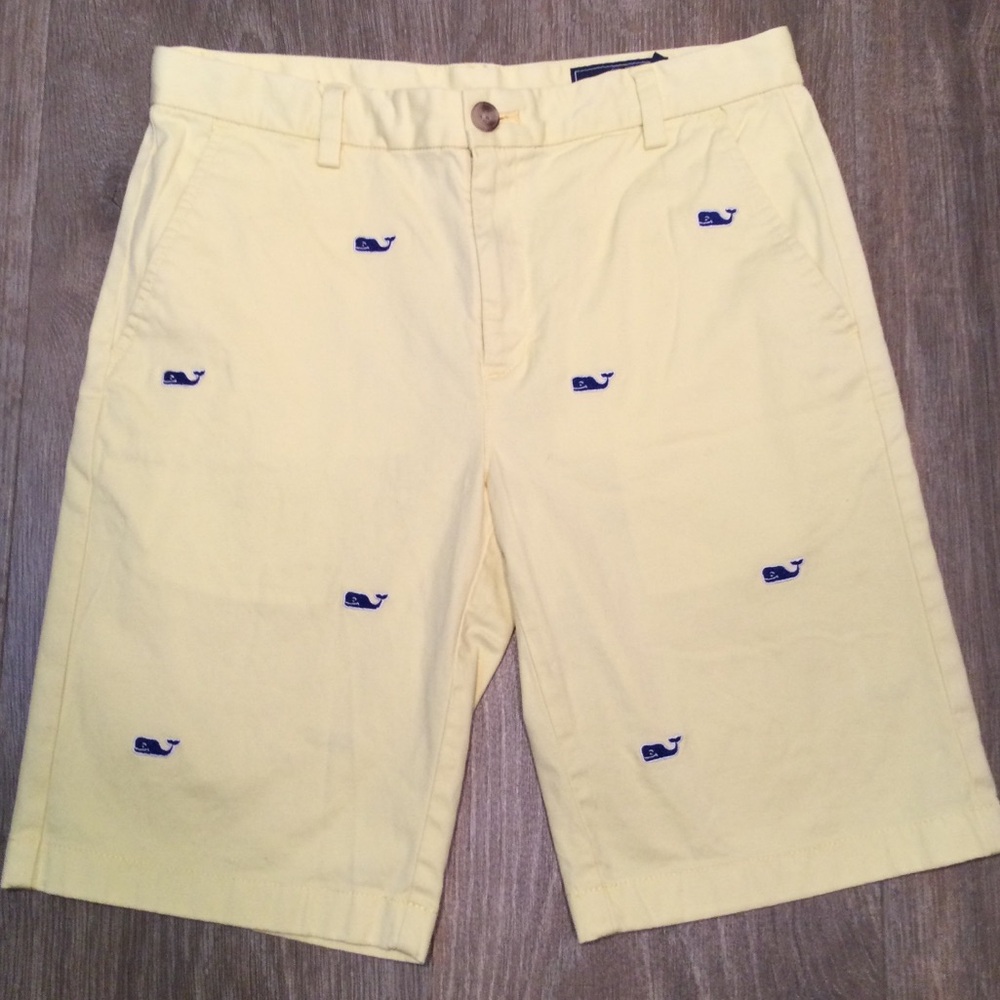 Vineyard Vines Yellow Bermuda Whale Critter shorts 18